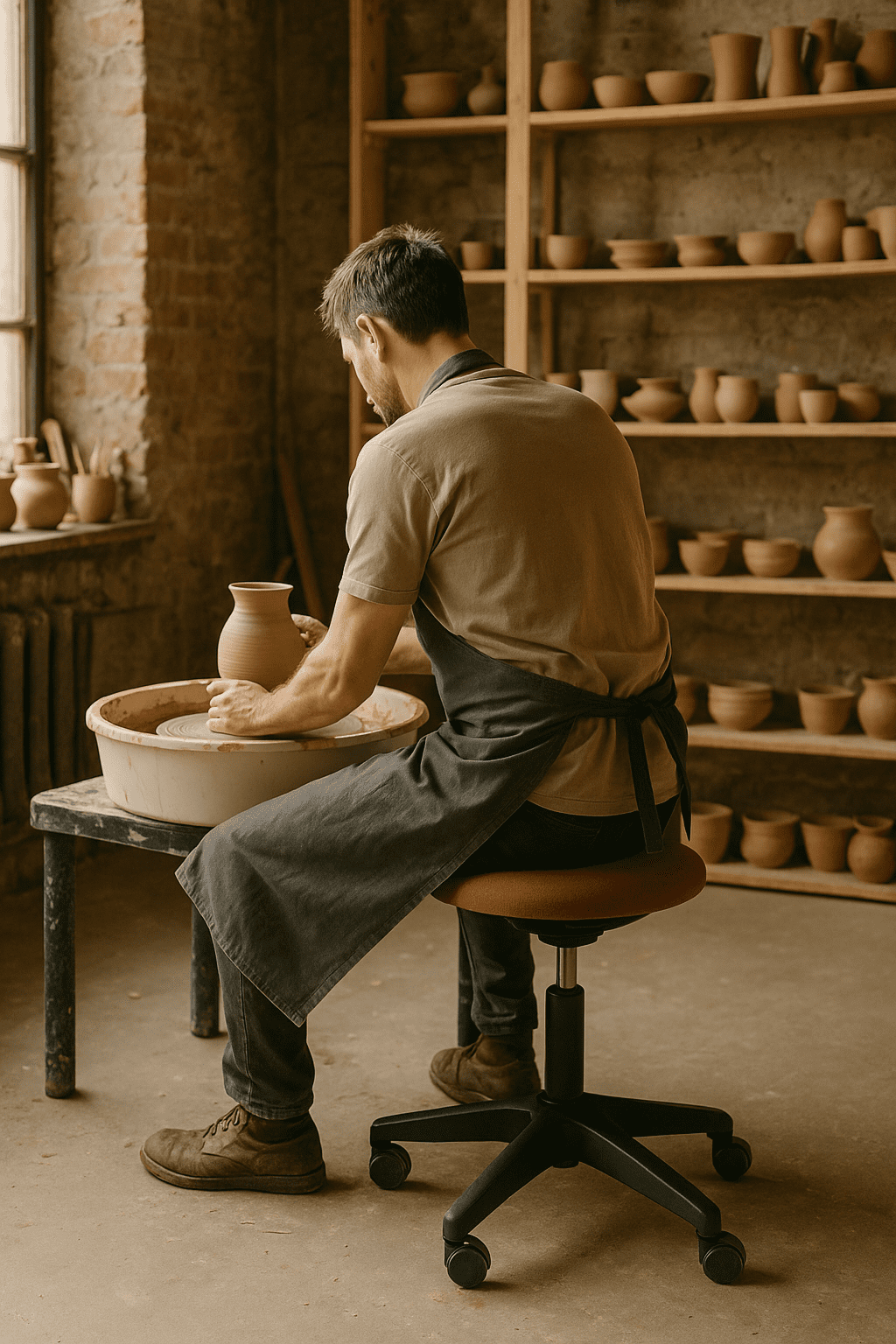Tabouret de potier ergonomique réglage hauteur posture